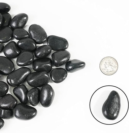 StoneCreek 24 LBS River Rocks(2 x 12 LBS Bags), Large Size, Decorative Garden Stones for Plant Landscaping, Polished Gravel Filler Pebbles for Home Decoration, Vases, Succulents(Black Pebbles)