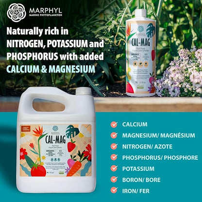 MARPHYL Organic CALMAG Liquid Fertilizer, Calcium + Magnesium, Corrects Common Plant Deficiencies, for Garden, Flowers, Vegetables, Succulents, Bamboo, Hydroponics 33.8 oz