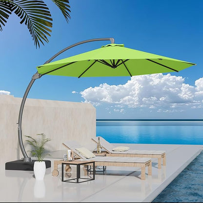 Kingdura 11ft Offset Cantilever Patio Umbrella with Base Included, Large Round Aluminum Outdoor Umbrella, 360° Rotation & Infinite Tilt, Heavy Duty Frame for Deck Pool Backyard, Apple Green