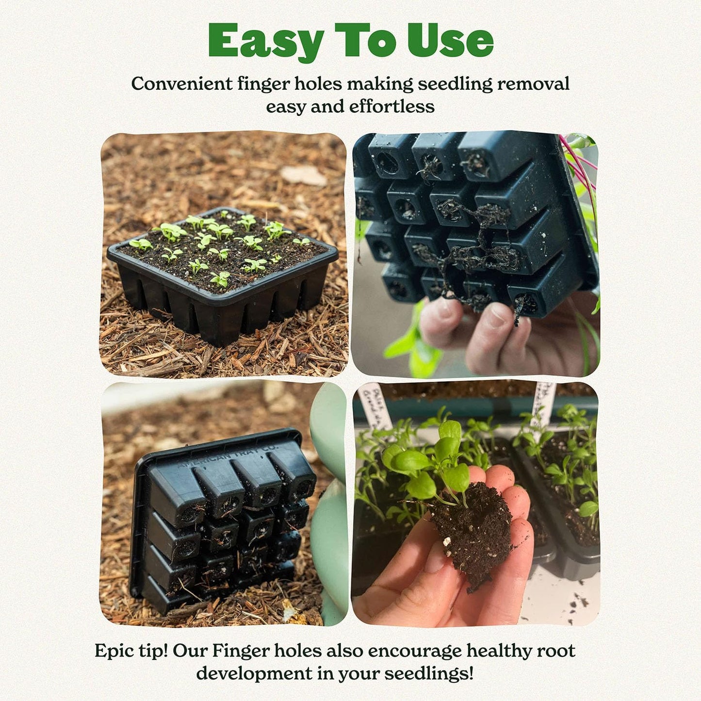 Epic Gardening Reusable Seed Starter Tray - 16 Cell/16 Seedling Starter Trays - Easy Watering, Indoor Greenhouse, Plant Starter, Gardener-Friendly for Seedlings | UV-Treated & BPA-Free - Black