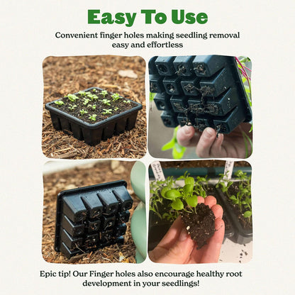 Epic Gardening Reusable Seed Starter Tray - 16 Cell/16 Seedling Starter Trays - Easy Watering, Indoor Greenhouse, Plant Starter, Gardener-Friendly for Seedlings | UV-Treated & BPA-Free - Black