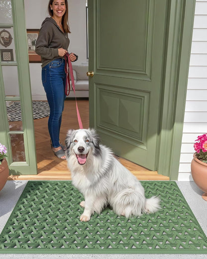 Color&Geometry Door Mat Outside Entrance with Drainage, Rubber Heavy Duty Dirt Trapper Waterproof Outdoor Welcome Mat, Outdoor Mats All Weather for Front Back Door Patio Entryway Entry,19"X30" Green