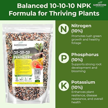 10-10-10 Plant Fertilizer Slow Release - 10 10 10 All Purpose Granular Garden Fertilizer for Vegetables, Tomato, Arborvitae, Shrubs, Rose, Flowers, Fruit, Fig Trees (1/2 Quart)
