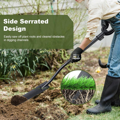 Spade Shovel, 45" Trench Shovel with 14.5" Long Narrow Spade for Digging, Trenching, Planting, Gardening, Heavy Duty with Serrations