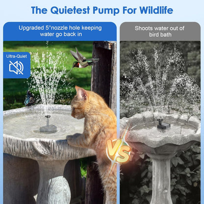 POPOSOAP Solar Fountain Pump for Bird Bath, 6.5W Solar Water Fountain Pump with Upgraded Dry-run Protection & Double-layer Nozzles 5Ft Tubing for Pond, Bird Bath, Backyard Water Feature