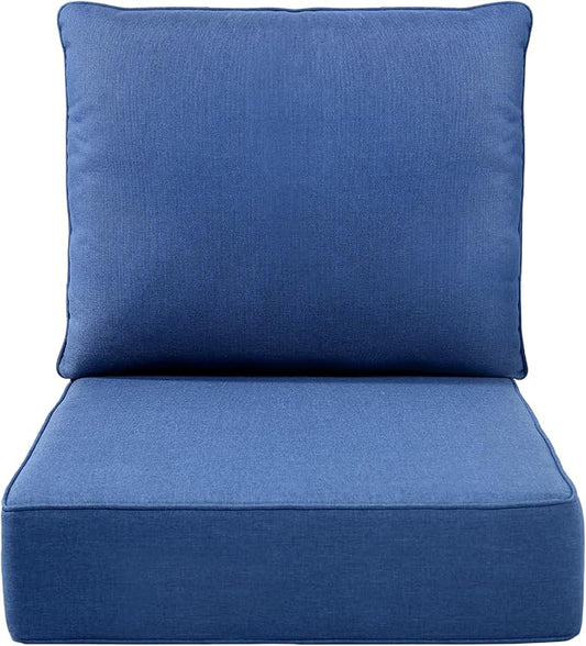 Luxury 6" Outdoor Cushions for Patio Furniture, 24x24x6 Thick Seat Cushion Set, Fade Resistant Couch Chair Replacement Cushions High Density Deep Wicker Chair Cushion with Removable Cover, Blue