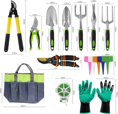 Gardening Tools – 42 Piece Premium Gardening Tool Set,Heavy Duty Hand Tools with Fashion Garden Tools Organizer Handbag,Rust-Proof Gardening Tool Kit, Ideal Gardening Gifts for All (Green/Grey)