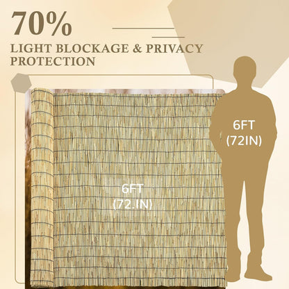 Natural 6FT X 16.4FT Reed Fencing Roll, Balcony Privacy Shade Reed Bamboo Fencing Garden Fence Border, Wind Block Sunshade Fence Screen for Outdoor Yard Patio Flower Bed Edge