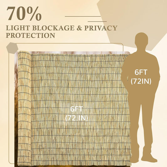 Natural 6FT X 16.4FT Reed Fencing Roll, Balcony Privacy Shade Reed Bamboo Fencing Garden Fence Border, Wind Block Sunshade Fence Screen for Outdoor Yard Patio Flower Bed Edge