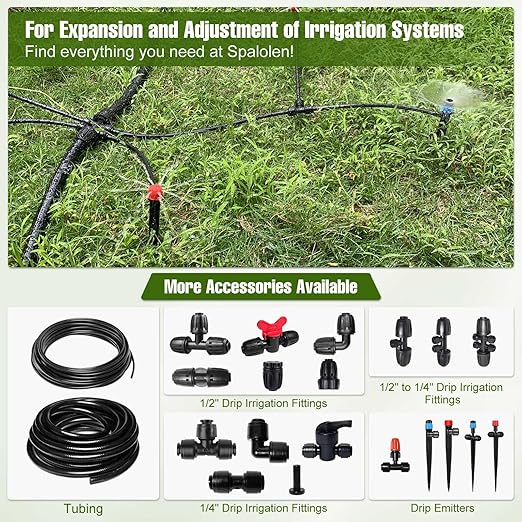Push-to-Connect Drip Irrigation System Adjustable Irrigation System for Garden Raised Bed Automatic Plant Watering System Complete Drip Irrigation Kit with Drip Emitters, Tubing, Connectors
