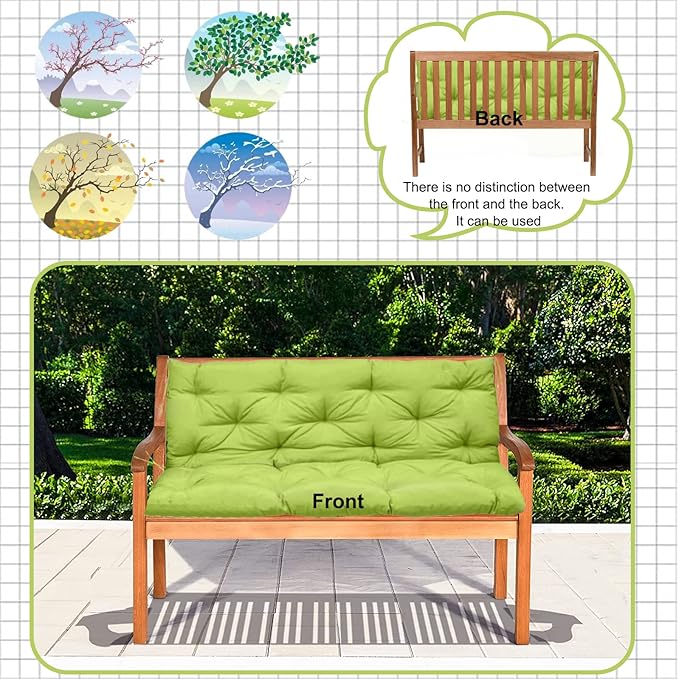Replacement Cushions for Outdoor Swing, Outdoor Cushions for Patio Furniture with Backrest, Waterproof Thicken 4" porch swing cushions, for Outdoor Patio Garden Furniture(Grass green 40 * 47 in)