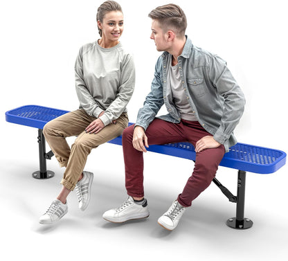 Heavy-Duty Outdoor Metal Bench, Thermoplastic-Coated, Surface, Weatherproof, Commercial-Grade for Parks, Gardens, Patios, Stores & More (6 Ft - Surface, Blue)