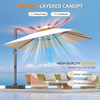 10' X 13' Outdoor Patio Umbrella Large Rectangle Cantilever Umbrella Heavy Duty 360°Rotation Offset Umbrella for Garden Deck Pool Patio,Beige