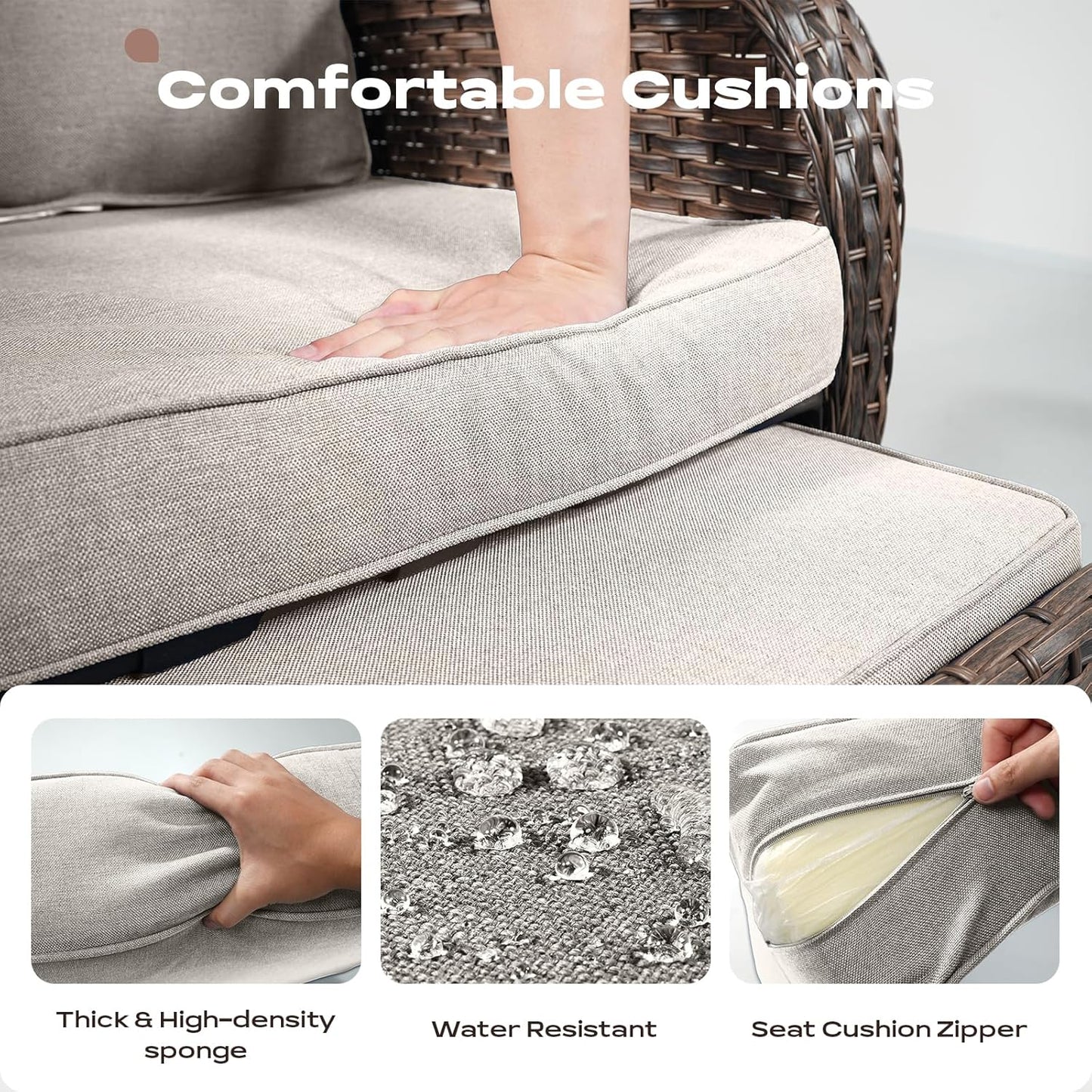 5 Piece Patio Furniture Set - Wicker Balcony Furniture Set with Hidden Ottomans, Rattan Outdoor Patio Chairs with Side Table for Porch Deck Poolside Garden Brown/Beige