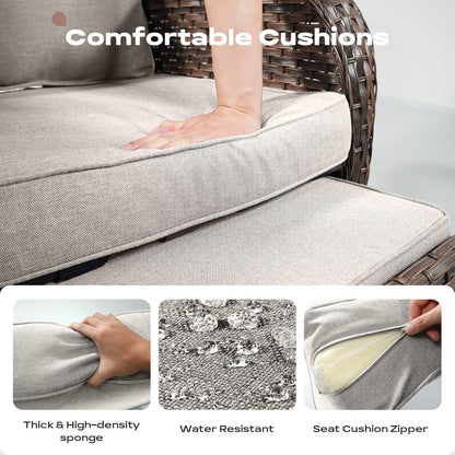 5 Piece Patio Furniture Set - Wicker Balcony Furniture Set with Hidden Ottomans, Rattan Outdoor Patio Chairs with Side Table for Porch Deck Poolside Garden Brown/Beige