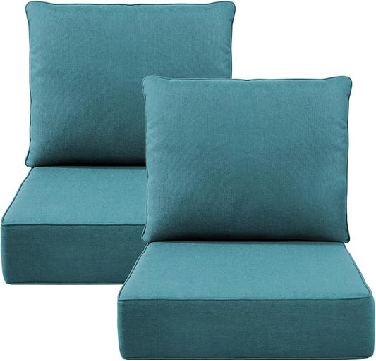 Luxury 6" Outdoor Cushions for Patio Furniture, 24x24x6" Thick Seat Cushion Set of 2, Fade Resistant Couch Chair Replacement Cushions High Density Deep Wicker Chair Cushion w/ Removable Cover, Green