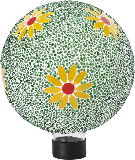 VCUTEKA Gazing Ball, 8" Glass Gazing Balls Sphere for Garden Lawn Outdoor Ornament Yard Decorative, Daisy