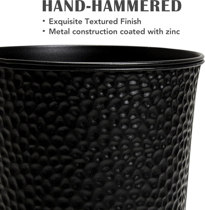 KOL 28" H. Tall Metal Cone Planters with Inside Pots 2-Pack, Black Hand-Hammered Large Decor Planter for Deck, Patio, Porch - Handcrafted Flower Pot - with Water Level Indicator - Indoor Outdoor Use