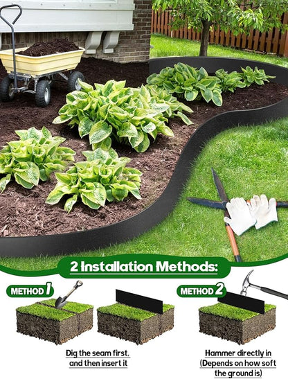 Kalolary Garden Landscape Edging, 5 inch x 60FT Garden Border Edging, Plastic Flower Bed Edging Borders Flexible Bender Border with 36 U Spikes for Lawn, Garden, Yard