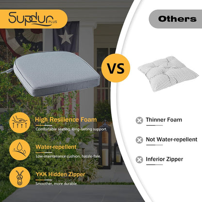 Outdoor Round Corner Seat Cushion, 17"x16"x2", Set of 4, Non Slip Seat Cushion Pads with Removable Cover for Patio Furniture, Garden Yard Lawn, Black White Mini Check