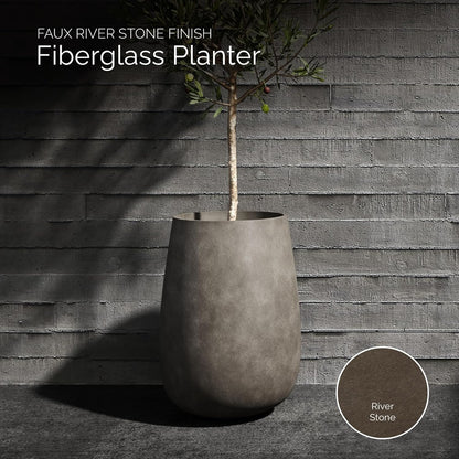 Mondo High Tall Planter – River Stone Finish – Fiberglass Indoor/Outdoor and Weather-Resistant Round Planter (25.6" D x 35.6" H Exterior, 20.3" D x 35.4" H Interior)