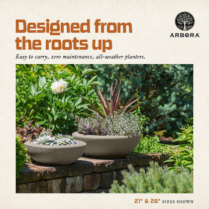 ARBORA 21" and 26” Santorini Bowls with Classic Cream Finish - Polyresin Indoor and Outdoor Planters, Durable, Weatherproof, Lightweight, Large Plant Pots for Patio, Garden, Deck