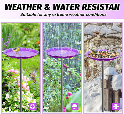 2PCS Hummingbird Bird Bath for Outside, Freestanding Metal Flower BirdBaths Bowl with Stake, Detachable Birdfeeder for Outdoor Yard Lawn Garden Decor (2PCS-Purple-Orange)