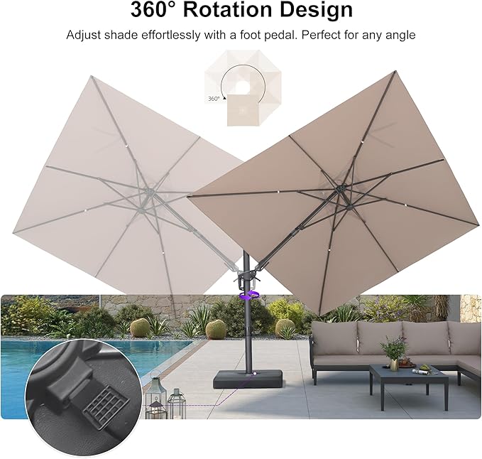 PURPLE LEAF 9' X 12' Left-right Tilting Outdoor Patio Umbrella Swivel Offset Cantilever Heavy Duty Rectangle Aluminum Umbrella with UV Resistant for Deck Pool Patio Backyard, Sand Dune