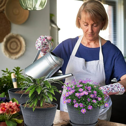 Quarut 10 Inch Flower Pots Planters for Outdoor Indoor, 3 Pack Plastic Plant Pots with Drainage Hole & Tray, Modern Decorative Garden Pot with Saucer, planters for House (Gray)