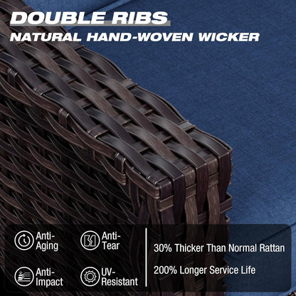 Joyside Wicker Patio Furniture Sets, 5 Pieces Upgraded Large Size Outdoor Furniture with Patio Dining Chairs, 3-Seat Sofa and Outdoor Ottoman, Thick Cushions, Wide Armrest