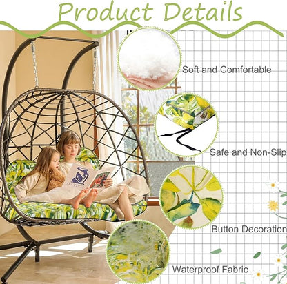 Swing Replacement Cushions with Backrest, 2 or 3 Seater Waterproof Non-Slip Overstuffed Swing Pad, Outdoor Bench Cushion for Porch Chair Swings Garden Furniture (Botanical yellow, 40 * 63 in)