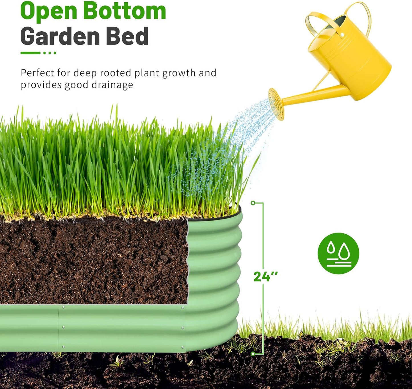 SnugNiture 8x2x2ft Raised Garden Bed Kit, 24" Tall Outdoor Metal Raised Planter Box for Planting Plants Vegetables Flowers Fruits, Green