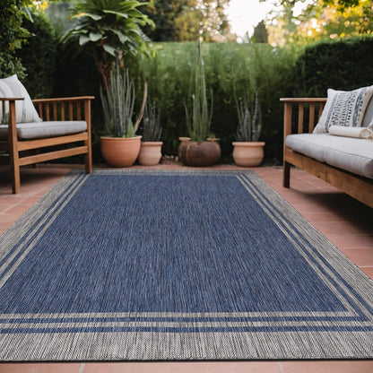 Bordered Outdoor Rug 6x9 Washable Outside Carpet for Indoor Patio Porch Waterproof Easy Cleaning Non Shedding Area Rugs Navy 6 x 9