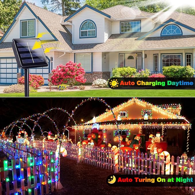 2 Pack Solar Christmas Lights Outdoor Waterproof, Super Bright 90FT 160 LED Solar String Lights, 8 Lighting Modes Green Wire Twinkle Fairy Lights for Xmas Garden Decorations (Multi-Colored)