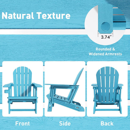 Adirondack Chair, Tool-Free Assembly All-Weather Adirondack Chairs, HDPE Fire Pit Chairs with Cup Holder, Outdoor Chair for Patio Garden（Lake Blue）