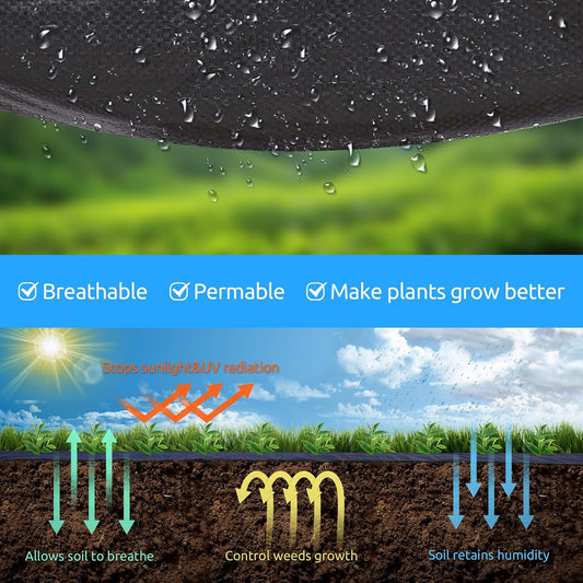 1.3ft x50ft Black Weed Barrier Landscape Premium Fabric-Heavy Duty Woven Ground Cloth with Superior Permeability Weed Control Convenient Design