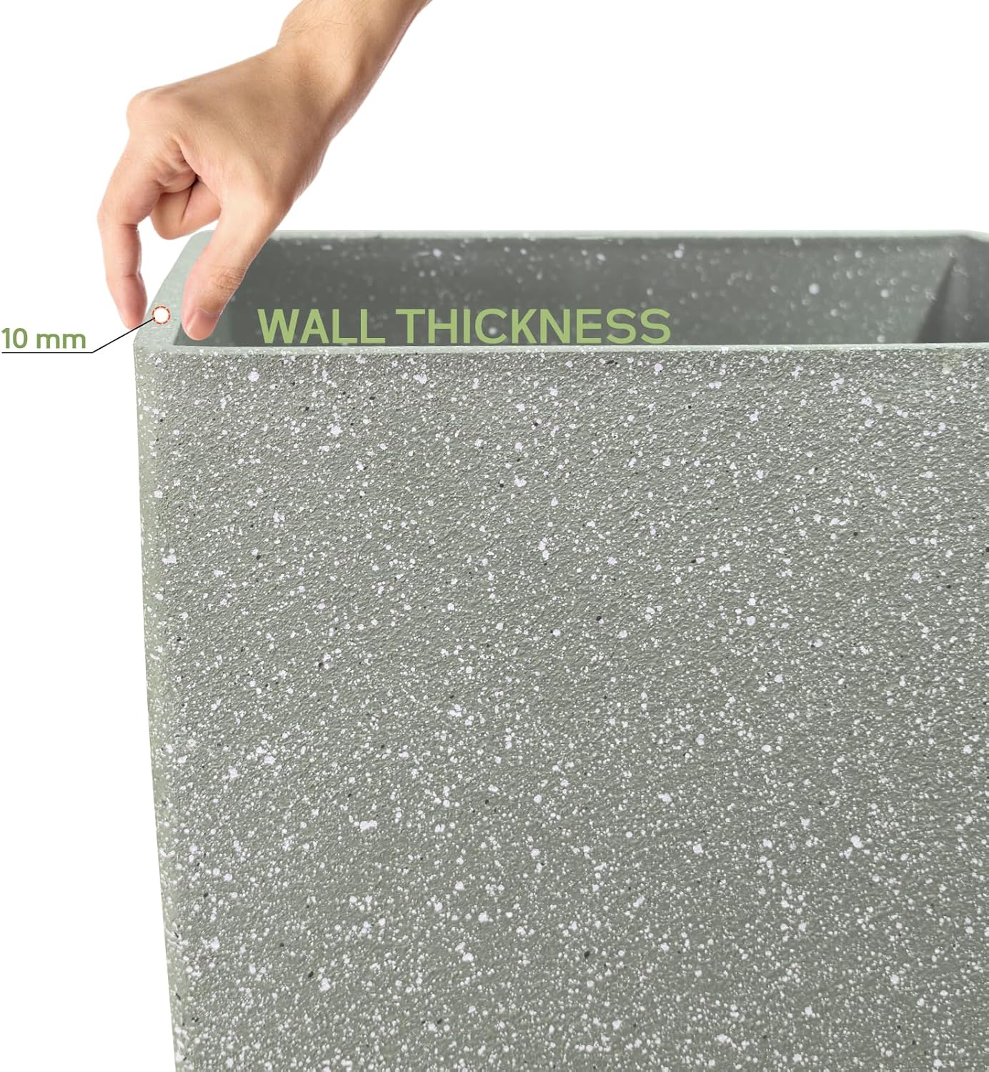 Set of 2 Large Tall 21 Inch Planter Pots Indoor/Outdoor-Matte Grey Square Flower Planters with Tray for Patio, Front Door, Deck | Weather-Resistant & Lightweight Plastic (Grey)