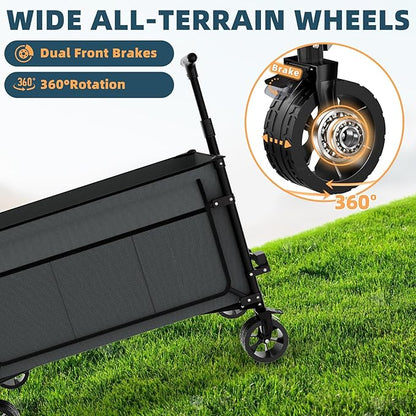 Favoyard Collapsible Wagon Carts Foldable 150L & 360LBS Portable Folding Wagons with All-Terrain Wheels & Brakes Heavy Duty Outdoor Utility Cart for Beach Grocery Camping Shopping Sports Garden, Grey