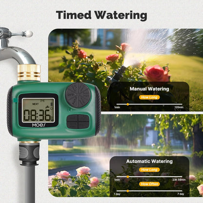 MOES Sprinkler Timer, Brass Inlet & Outlet, Programmable Automatic Irrigation Controller, Rain Delay, Manual Watering, 1 Zone Water Hose Timers for Gardens, Lawns, and Hose Systems