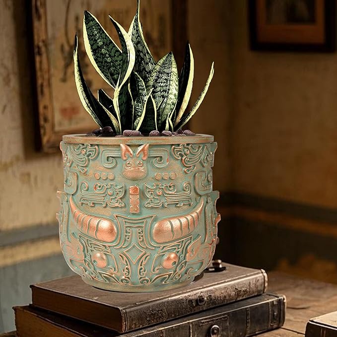 Tribal Vintage Face Planter,Lightweight Unique Plant Pots with Drainage,Eclectic Small Succulent Flower Planters Pots for Outdoor&Indoor Plants,Funny Garden Pot for Room Decor(5.5in)