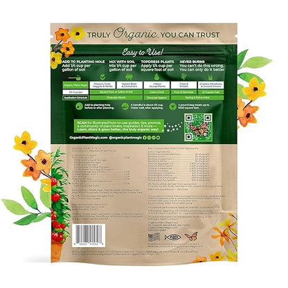 Organic Plant Magic - Truly Organic™ Slow Release Granular Fertilizer: Long-Lasting Plant Food Granules - Indoor & Outdoor Flowers, Vegetable Gardens, Fruit Trees, Shrubs, House Plants (Two 4 lb Bags)