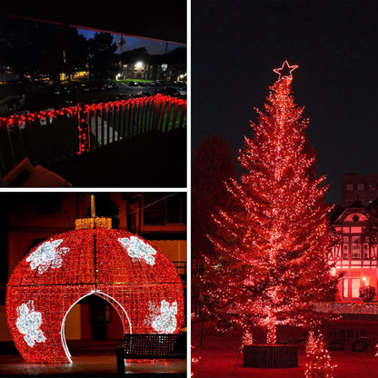 Solar String Lights Outdoor, 2-Pack Total 80FT 200 LED Solar Christmas Twinkle Lights Outside Waterproof Copper Wire 8 Modes Solar Fairy Lights for Garden Tree Party Birthday Christmas Decor (Red)