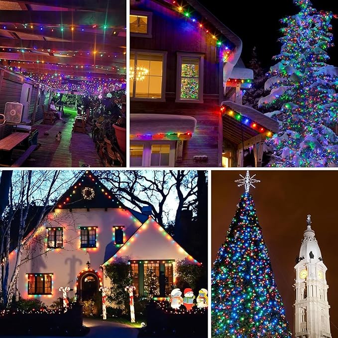 Upgrade 4Pack 400LED Solar String Lights for Outside, 132FT Solar Christmas String Lights Outdoor with 8 Modes, IP65 Waterproof Outdoor Twinkle Light, Garden Xmas Tree Christmas Decoration, Multicolor