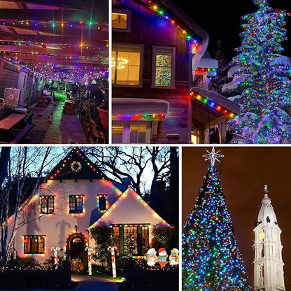 Upgrade 4Pack 400LED Solar String Lights for Outside, 132FT Solar Christmas String Lights Outdoor with 8 Modes, IP65 Waterproof Outdoor Twinkle Light, Garden Xmas Tree Christmas Decoration, Multicolor
