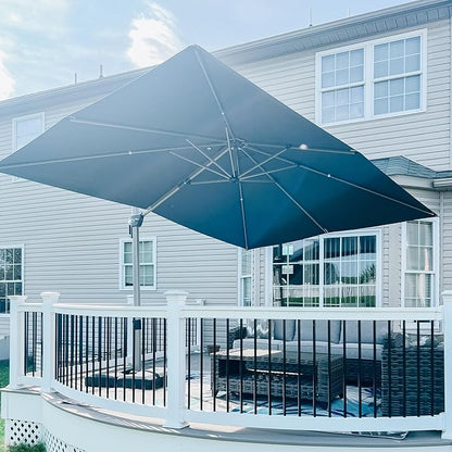 PURPLE LEAF 9' X 11.5' Patio Umbrella, Rectangle Outdoor Cantilever Umbrella, Aluminum Offset Umbrella with Champagne Frame and 360° Rotation for Pool Deck Garden, Grey