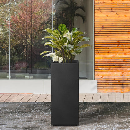 Kante 20.3" H Tall Rectangular Concrete Planter, Modern Square Diameter Plant Pot with Drainage Hole and Rubber Plug for Indoor Outdoor Home Patio Garden, Black