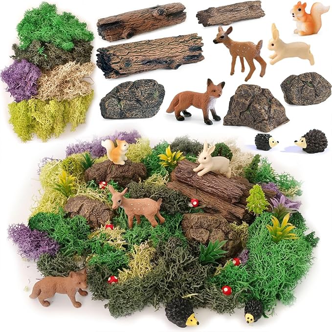 Fairy Garden Accessories, 28Pcs, Miniature Forest Kit, Tiny Resin Animal, Miniature Garden Figurines with Moss for DIY Craft, Desktop Decoration