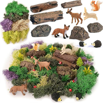 Fairy Garden Accessories, 28Pcs, Miniature Forest Kit, Tiny Resin Animal, Miniature Garden Figurines with Moss for DIY Craft, Desktop Decoration