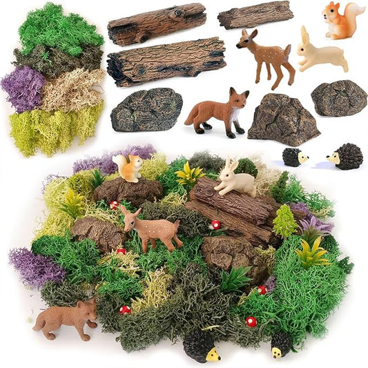 Fairy Garden Accessories, 28Pcs, Miniature Forest Kit, Tiny Resin Animal, Miniature Garden Figurines with Moss for DIY Craft, Desktop Decoration