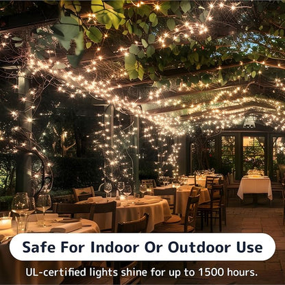 PREXTEX 300 Count Clear Christmas Tree Lights with White Wire - 60 ft Warm White Twinkle Lights for Indoor or Outdoor Use - Holiday Fairy String Lighting for Christmas Trees, Patios, and More